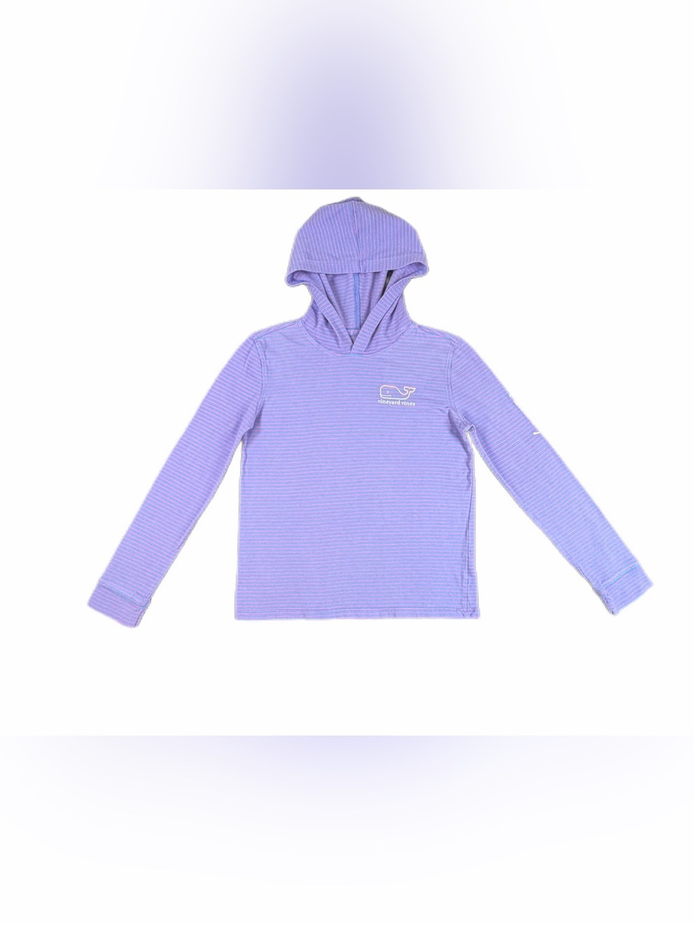 VINEYARD VINES Girls Long Sleeve Striped Hooded Logo Tee - S (7-8)